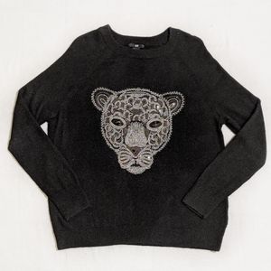 H&M Big Cat/Jaguar/Cheetah Embellished Sweater